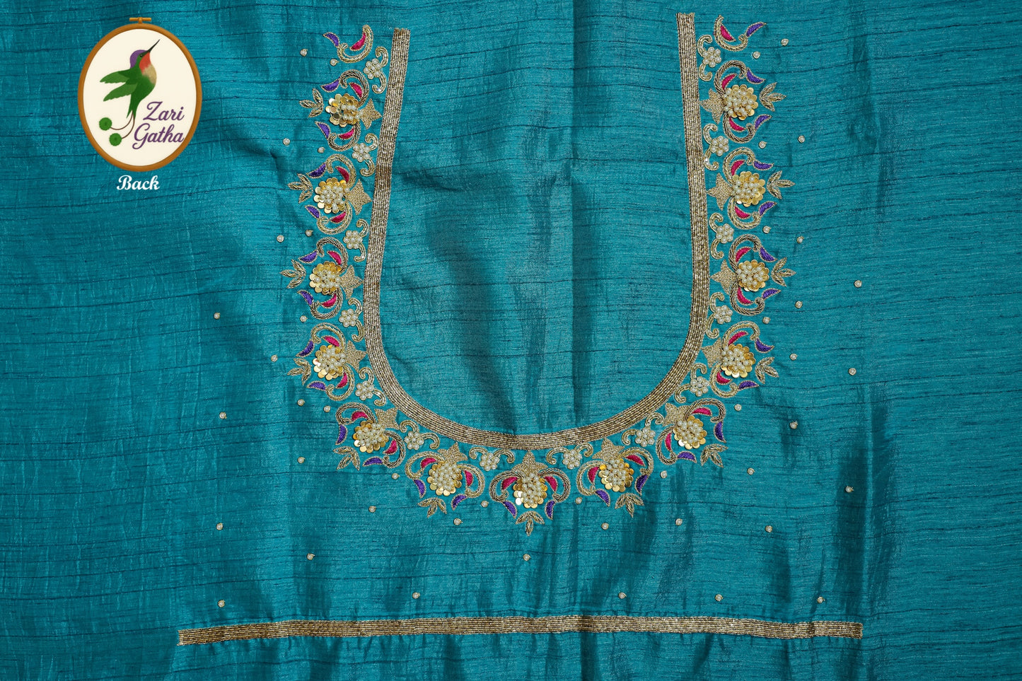 Premium Silk Unstitched Blouse with Traditional Embroidery U Neck