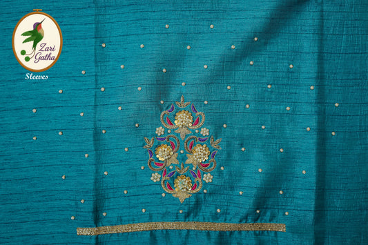 Premium Silk Unstitched Blouse with Traditional Embroidery U Neck
