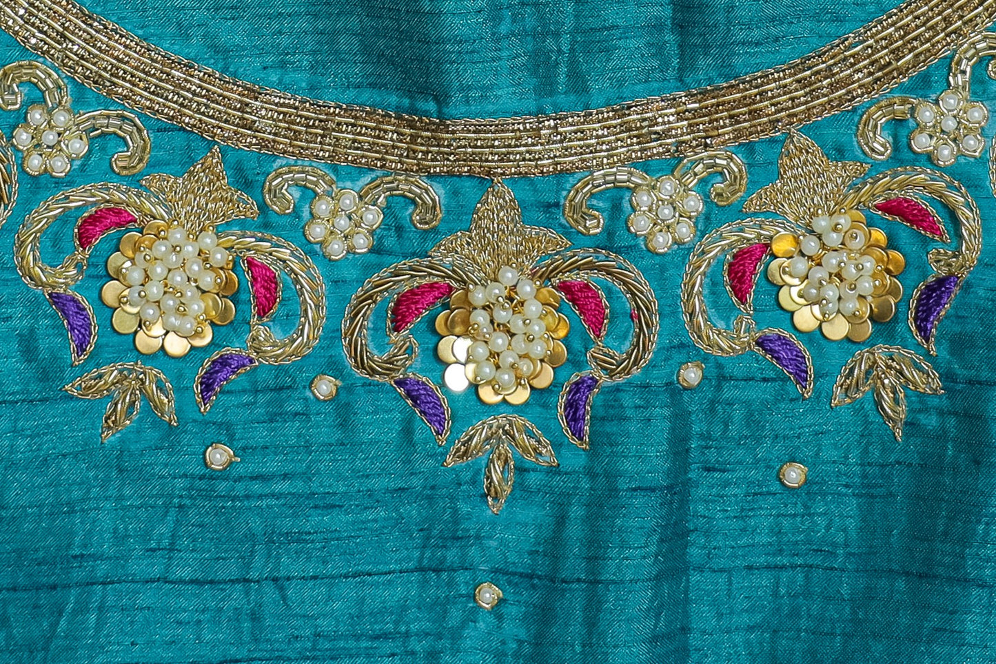 Premium Silk Unstitched Blouse with Traditional Embroidery U Neck