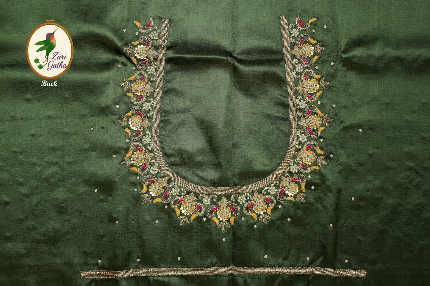 Premium Silk Unstitched Blouse with Traditional Embroidery U Neck