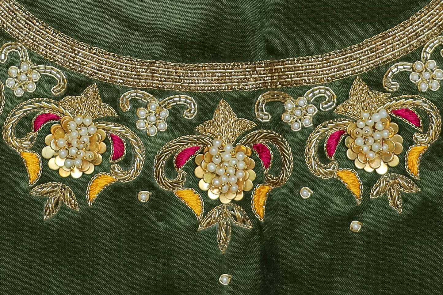 Premium Silk Unstitched Blouse with Traditional Embroidery U Neck