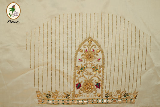 White Pearl Leaf Silk Unstitched Blouse with Sweetheart Neck